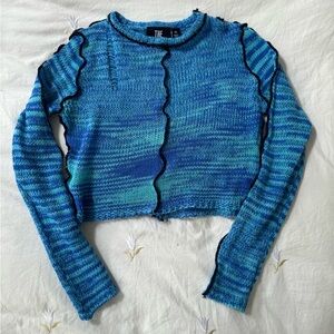 The Ragged Priest blue knit distressed top
